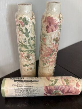 York Vintage Pre Pasted Wallpaper BORDER 3 Rolls FLORAL BOTANICAL NEW SCALLOPED